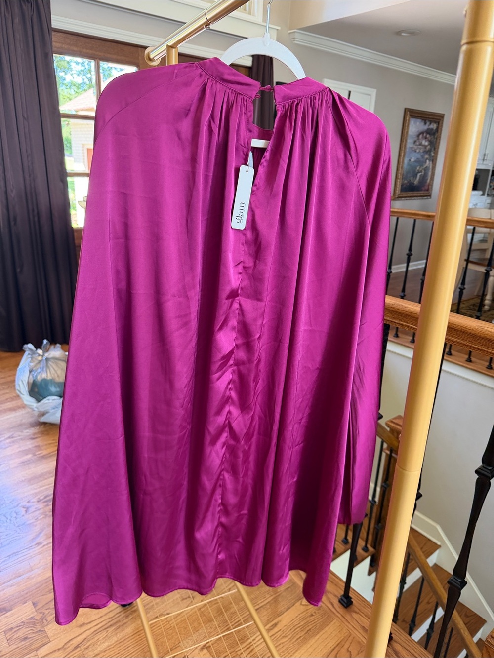 Glam Boutique Ladies Magenta Satin Long Sleeve Dress Large NWT - Picture 2 of 2